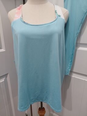 crown & ivy Light Blue Tank Top with Pink Tie-Dye Straps #0047